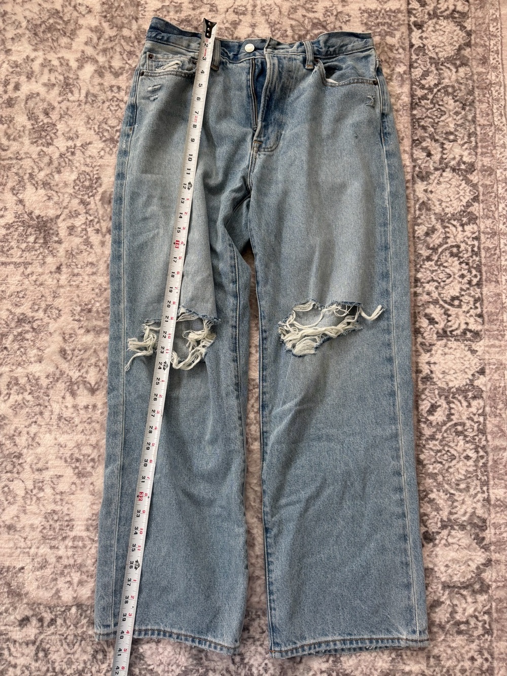 Abercrombie & Fitch Authentic Rigid Denim Light Wash Distress Baggy Jeans 30W30L